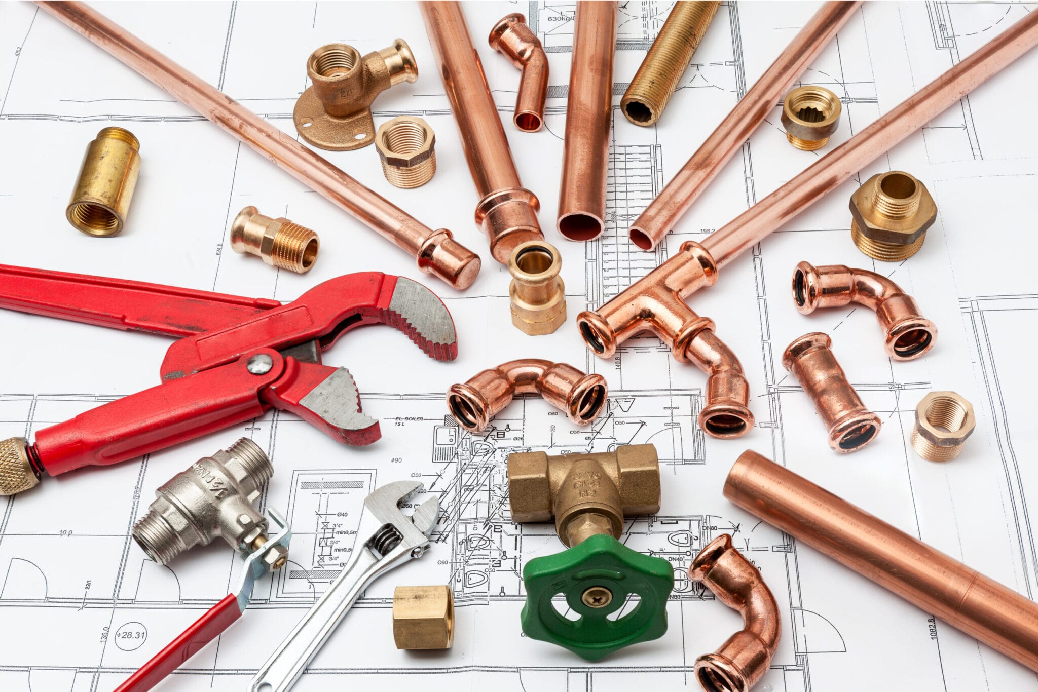 Copper pipe fittings and plumbing parts for Coconut Creek, Florida repairs