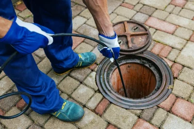 Plumber cleaning an outdoor sewer drain in Coconut Creek