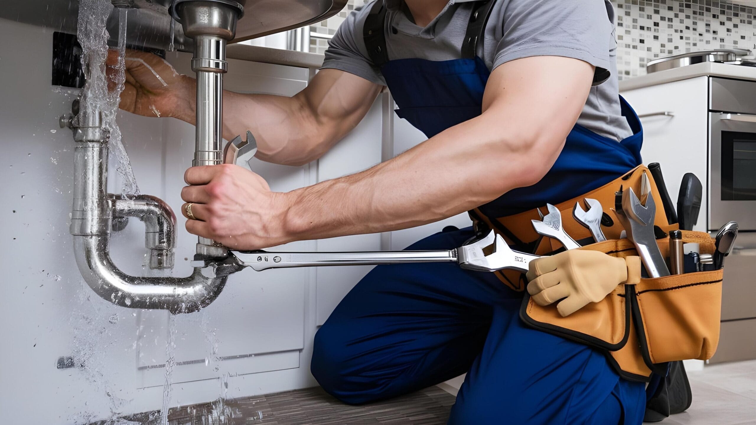 Plumber tightening a residential plumbing pipe in Coconut Creek
